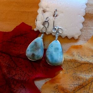 Earrings sterling silver larimar tear drop